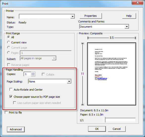 Adobe Choose Paper Source By Pdf Page Size