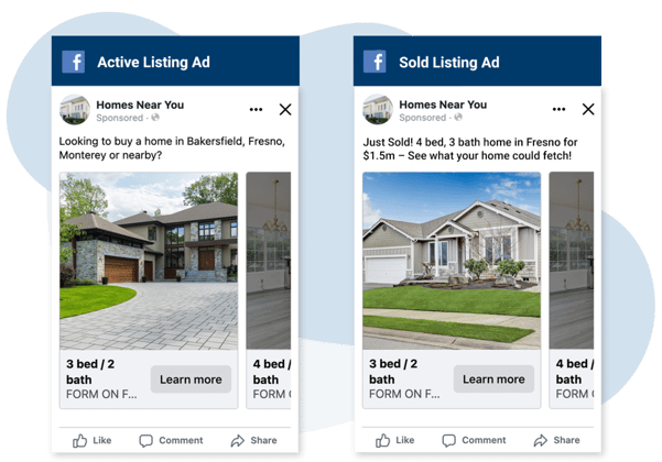 Real estate active and sold listing ads