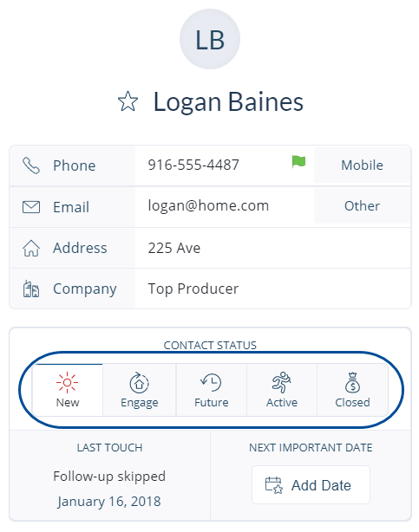 Use contact status to organize your real estate database