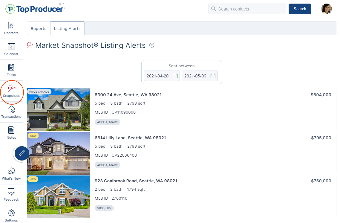 MLS powered Listing Alerts in Top Producer® X CRM