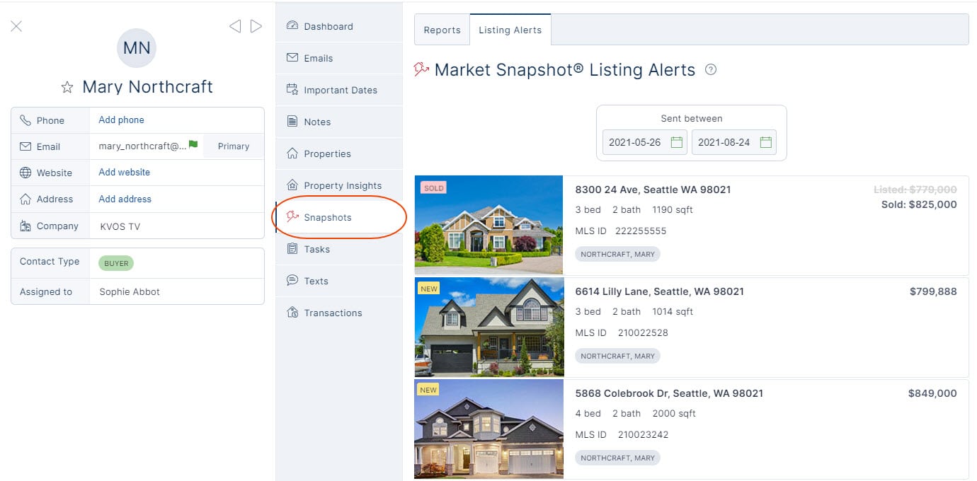 Listing alerts in contact record