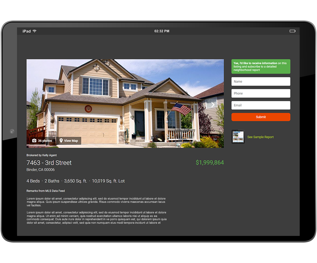Open house landing page on tablet