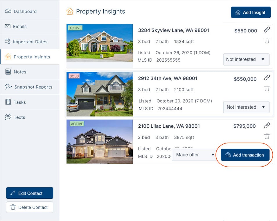 Converting a Property Insight to a Transaction in Top Producer® X CRM