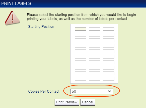 Selecting copies per contact for return labels