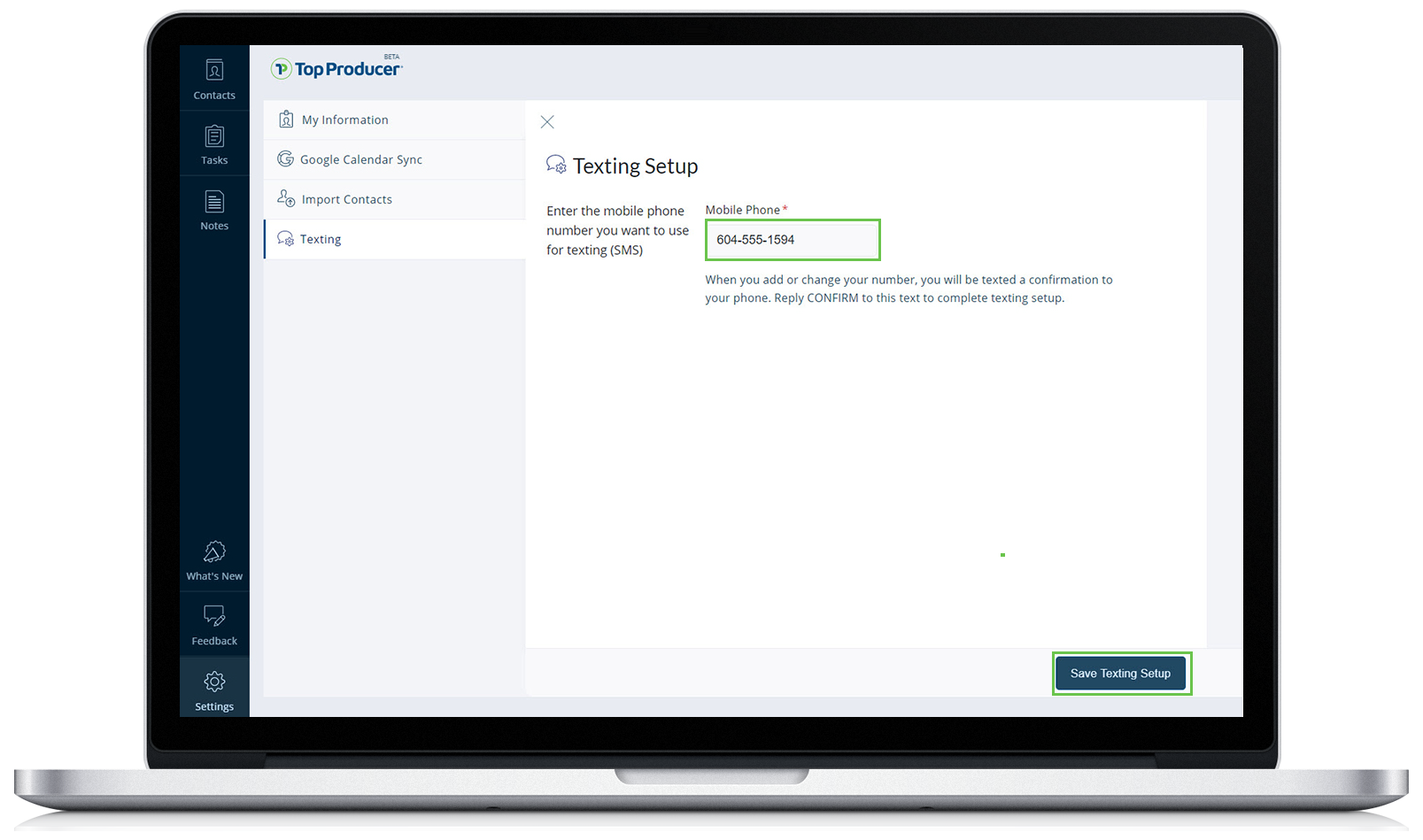 Set up texting from within Top Producer® X