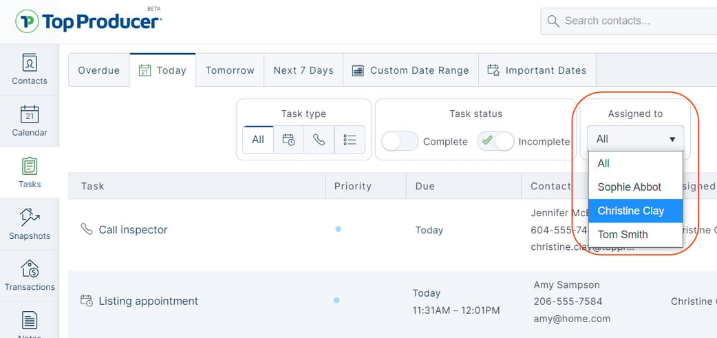 Task assignment to support real estate team management