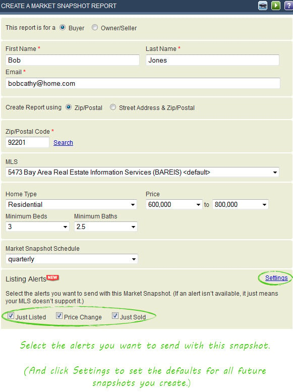 Choosing which listing alerts to send