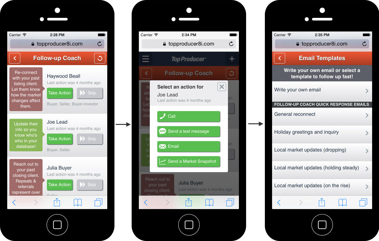 Using the Follow-up Coach to send an email in Top Producer CRM