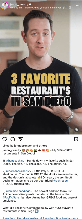 Example of Jason Cassity's Instagram