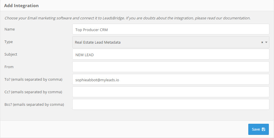 Final step of adding the Leadsbridge and Top Producer integration