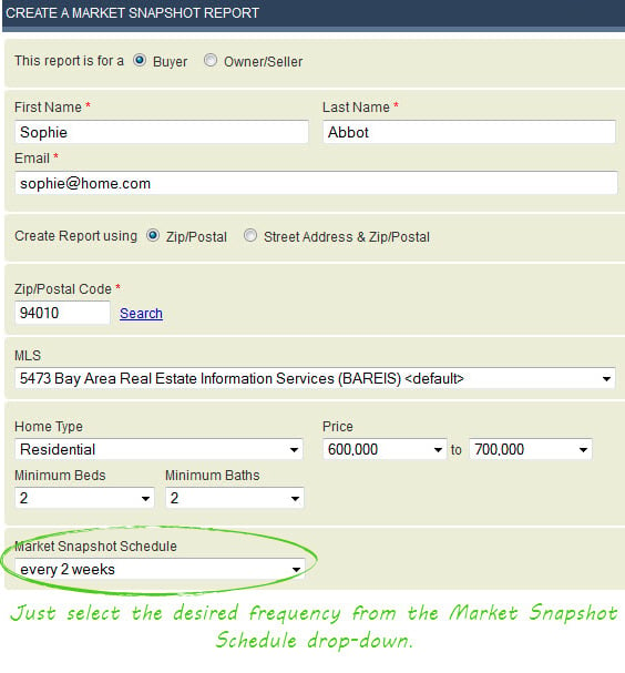 Selecting the market report frequency