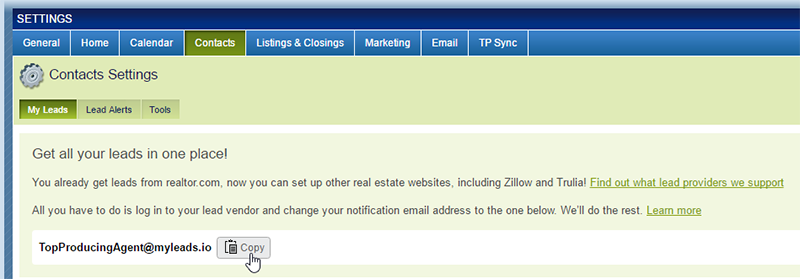 Copying the Top Producer lead email address