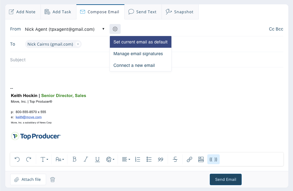Email signature in Top Producer® X CRM