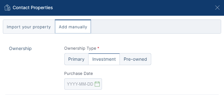 Pre-owned property type for contacts