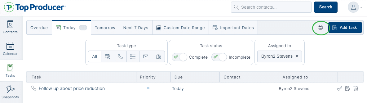 Print a list of your tasks in Top Producer X CRM